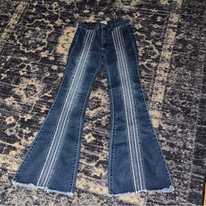 Dark Blue Flare Jeans with Contrast Stitching
